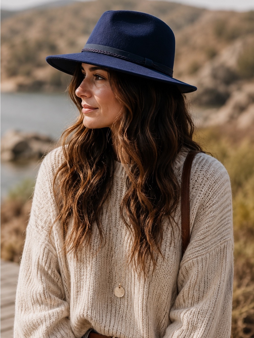 Sunday Afternoons Navy Blue 100% Wool 50 UPF‎ Fedora Style Outdoor Hat